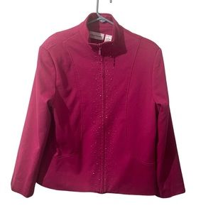 Alfred Dunner‎ Jacket Women Size 12 Pink Embroidered Full Zip Sweatshirt Casual